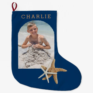 Chaussette de Noël Photo Navy Blue Étoile de Mer