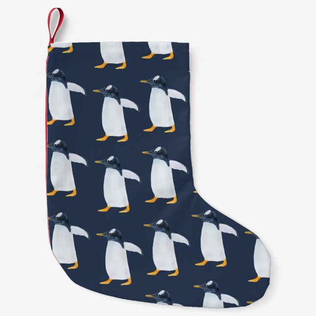 Chaussette De Noël Pingouins : Petite aquarelle foncée (Devant)