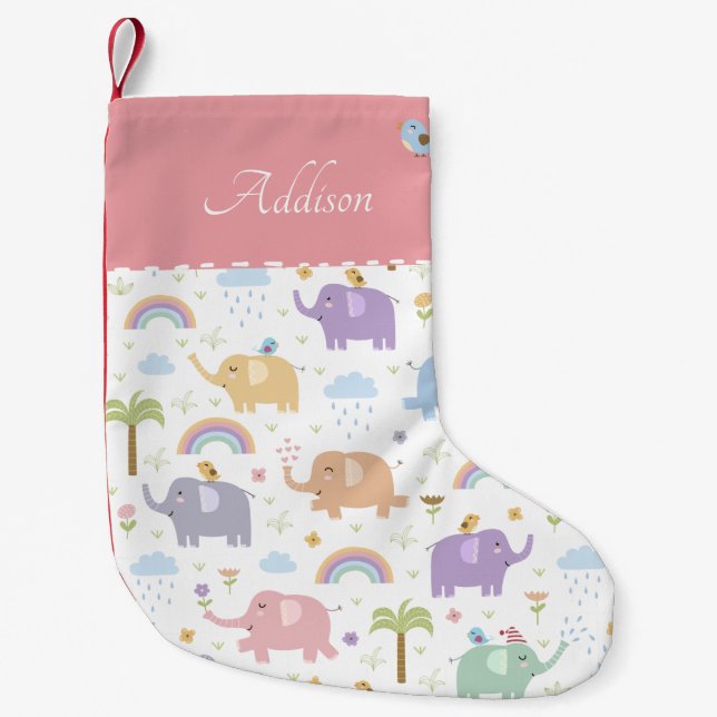Chaussette De Noël Pink Pastel Elephant Motif pour petite fille (Devant)