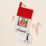 Chaussette De Noël Pom-pom girl Winter Wonder Photo et nom personnali<br><div class="desc">Pom-pom girl Winter Wonder design personnalisé avec le nom de votre enfant et leur photo!</div>