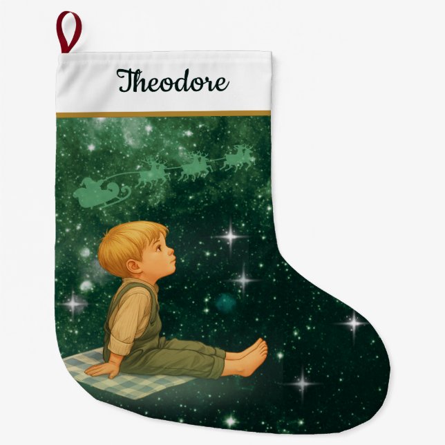 Chaussette de Noël pour garçon rêveur – Vert argen (Devant)