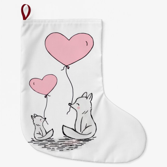 Chaussette de Noël, Renard Rose Coeur Amour (Devant)