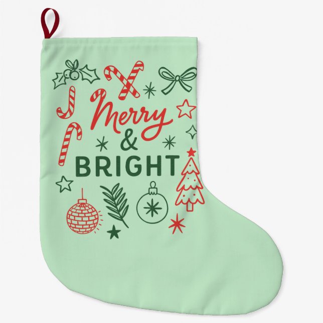 Chaussette de Noël rétro Merry & Bright | Festive  (Devant)