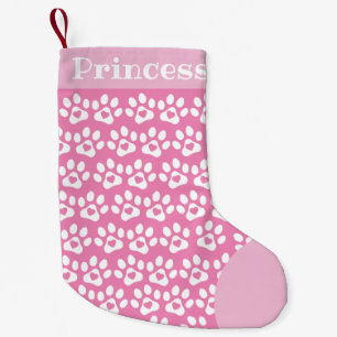 Chaussette de Noël rose empreinte de patte de chie
