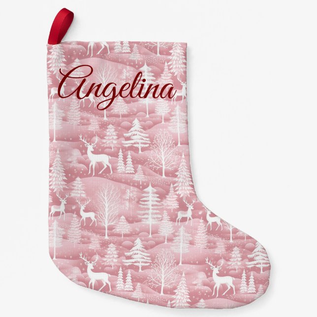 Chaussette de Noël Rose en bois de forêt (Devant)