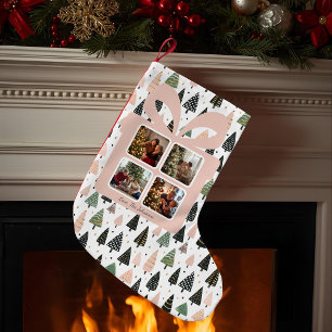 Chaussette de Noël rose moderne personnalisée