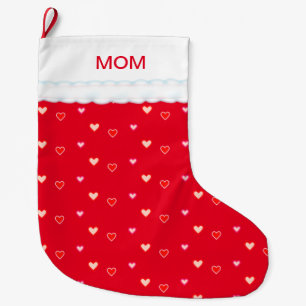 Chaussette de Noël rouge maman coeurs