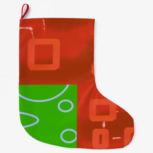 Chaussette de Noël Rouge Vert Géométrique (Devant)