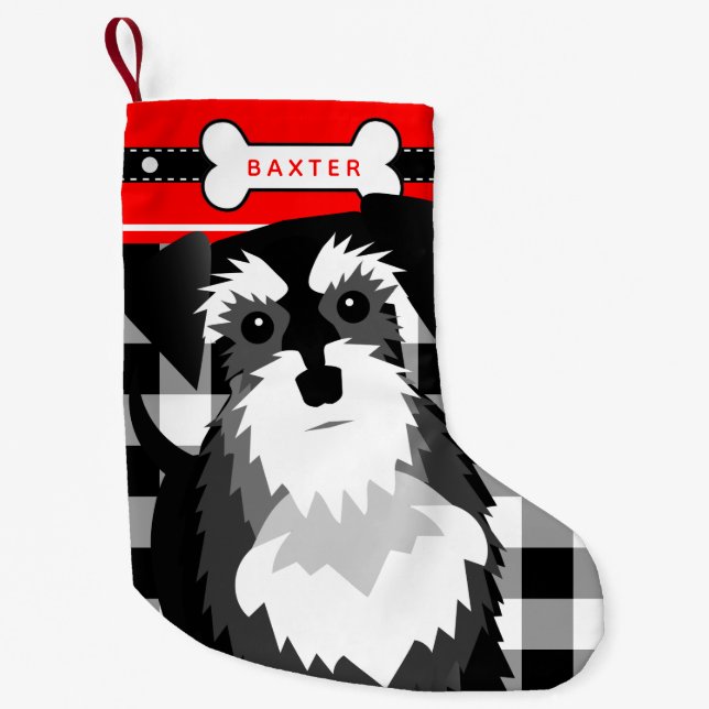 Chaussette De Noël Schnauzer miniature Vieux-Mode Plaid Petite Chri (Devant)