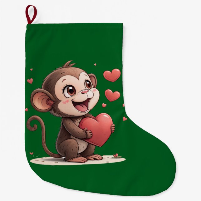 Chaussette de Noël, Singe coeurs rouges d'amour (Devant)