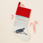 Chaussette De Noël Turtle Beach Voyage Nom personnalisé | Nature<br><div class="desc">Ce design est composé d'une petite tortue qui se dirige vers l'océan après sa naissance. Personnalisez en modifiant le texte dans la zone de texte ou en supprimant le texte sans nom. #tortue #vie marine #océan #seaturtle #leatherback #plage #vie marine #personnalisées #nom #noël #fêtes #saisonnières #fête #bas #décoration de noël...</div>