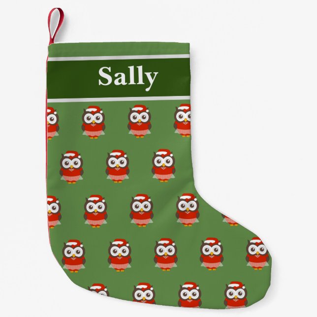 Chaussette de Noël verte à motif de chouette balle (Devant)