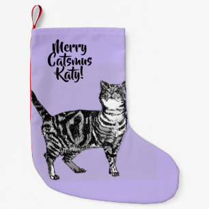 Chaussette de Noël violette Tabby Cat Merry Catsmu