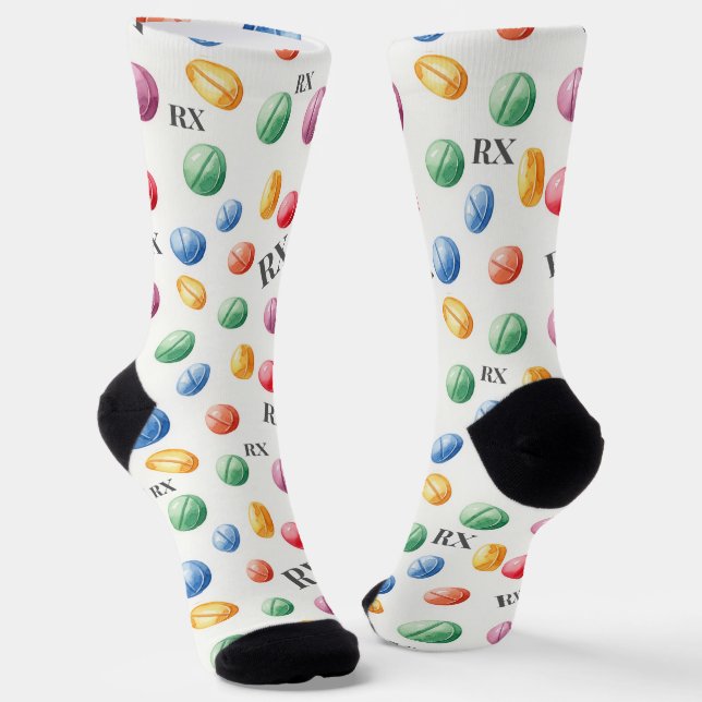Chaussette de pharmacie symbole RX de pilules aqua (Angulaire)