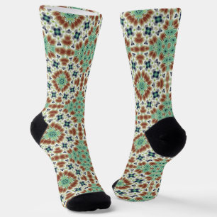 Chaussette Décor kaléidoscope beige turquoise