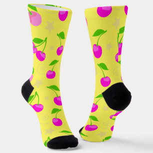 Chaussette Decora Kei Motif Cerise Arc-en-ciel Jaune