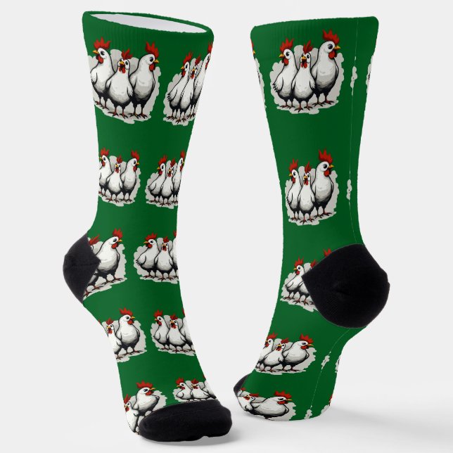 Chaussette Découpe rétro de trois poules françaises au milieu (Angulaire)