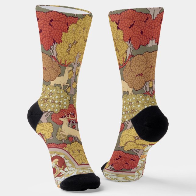 Chaussette Deer &Tree Squirrel Bird Rowan Berries Art Nouveau (Angulaire)