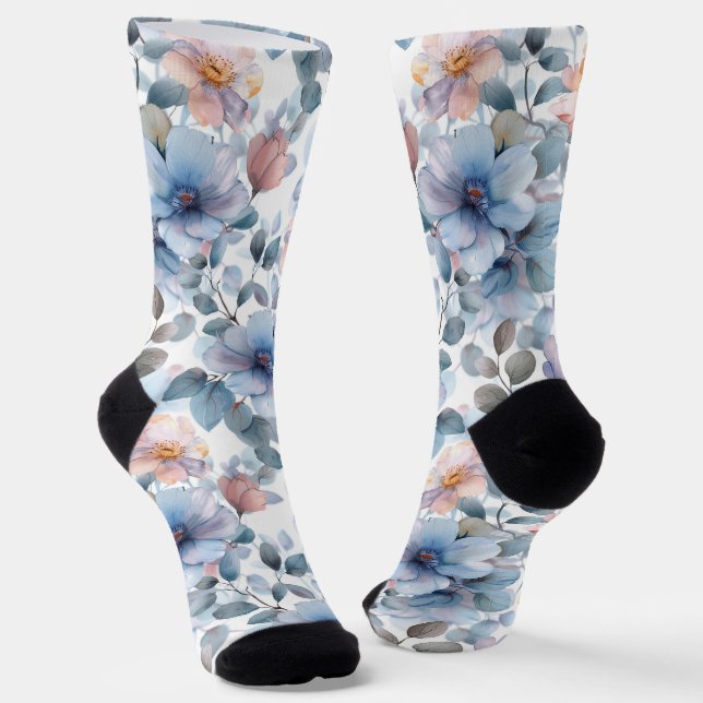 Chaussette Délicat motif floral aquarelle en couleur pastel (Angulaire)