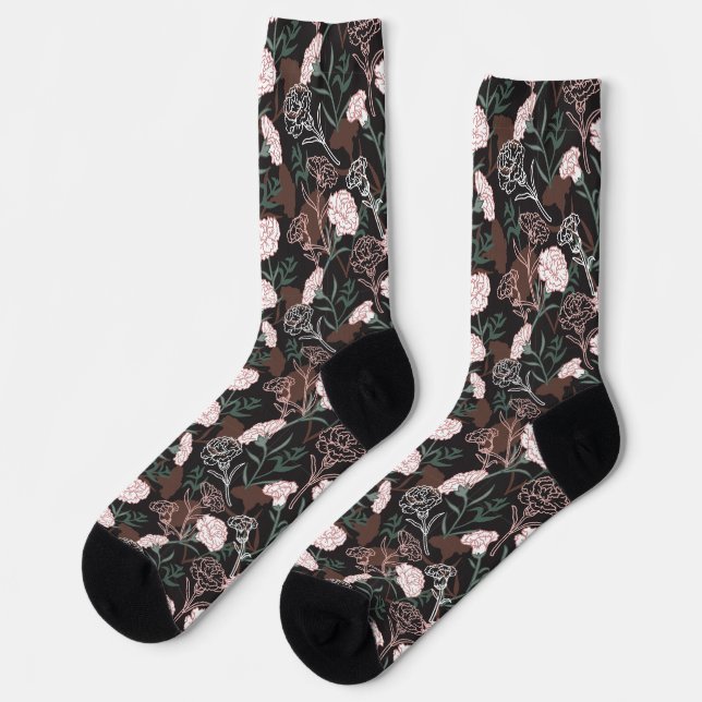 Chaussette Délicates oeillets roses avec fleurs Feuilles vert (Gauche)