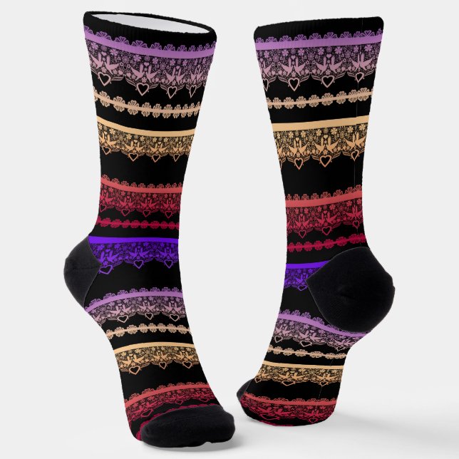 Chaussette Dentelle multicolore sur noir (Angulaire)