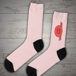 Chaussette Design 13 en rouge sur corail rouge avec rayures