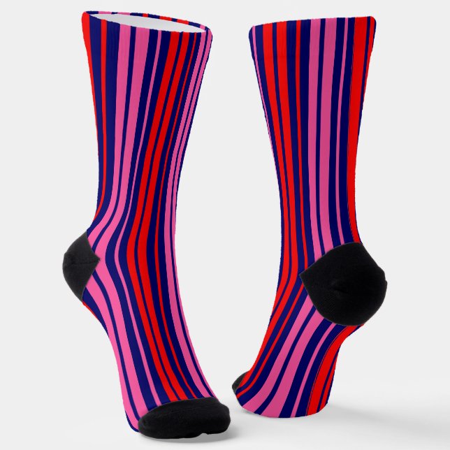 Chaussette Design à rayures verticales bleu marine rouge rose (Angulaire)