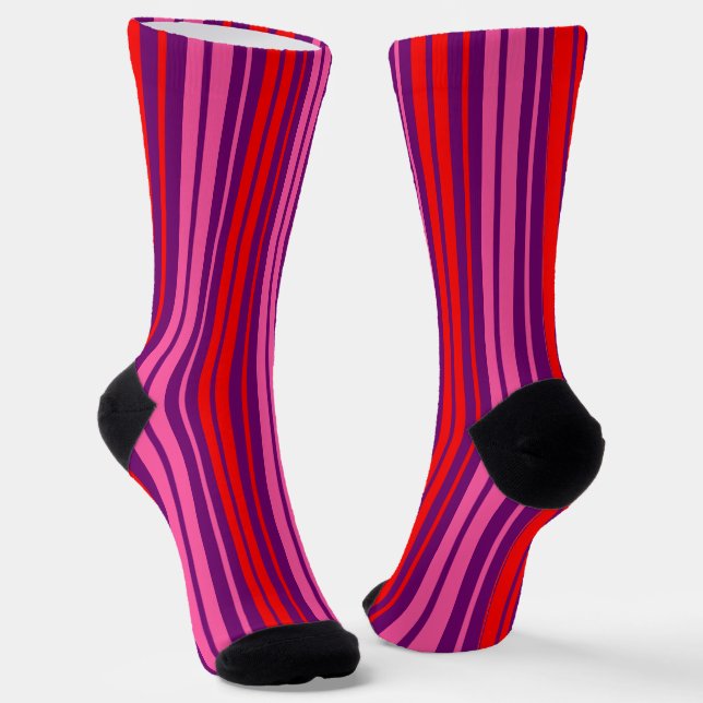 Chaussette Design à rayures verticales rose rouge violet   (Angulaire)