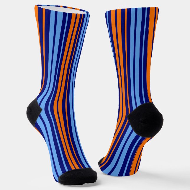 Chaussette Design Bandes Verticales Cyan Orange Marine   (Angulaire)
