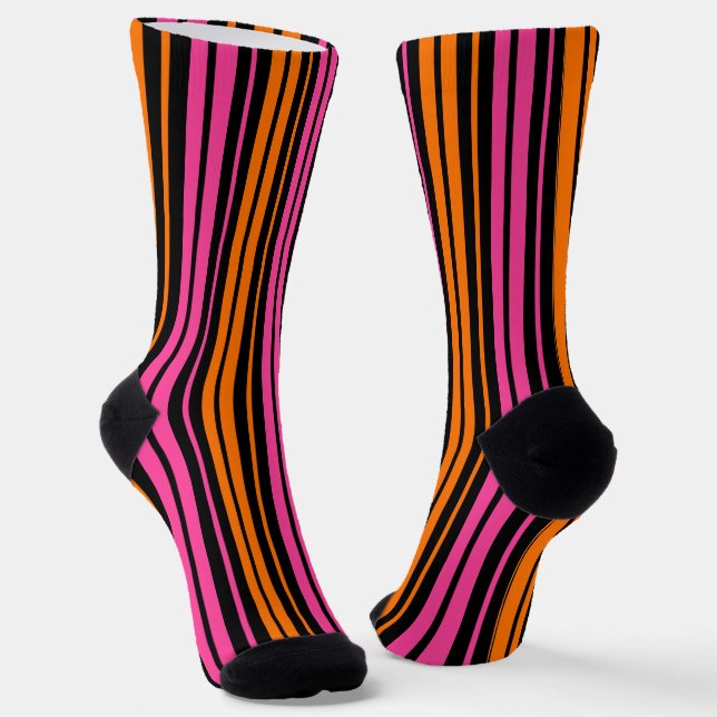 Chaussette Design bandes verticales orange rose noir   (Angulaire)