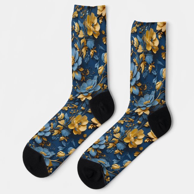 Chaussette Design bleu et jaune (Gauche)
