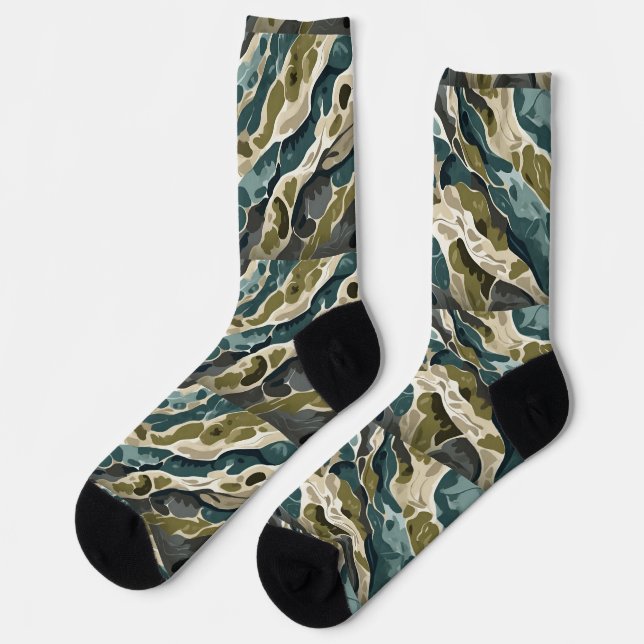 Chaussette Design Camouflage en vert et beige (Gauche)