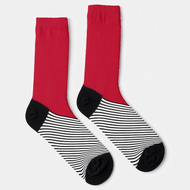 Chaussette Design de chevrons noir et blanc et triangle rouge (Droite)