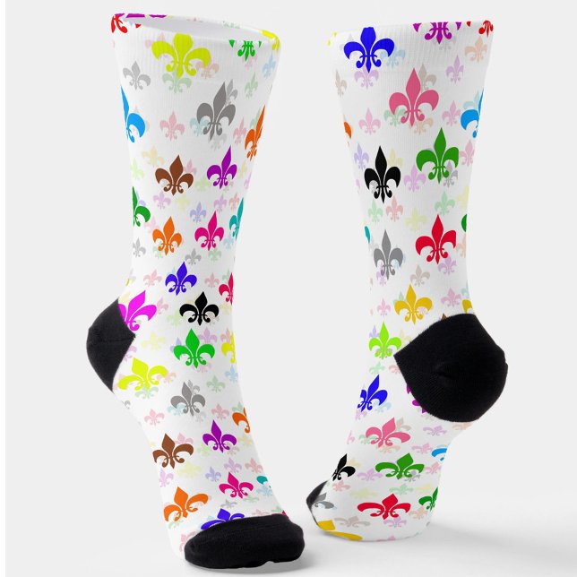 Chaussette Design Motif couleur blanc Fleur de lis (Créateur téléchargé)