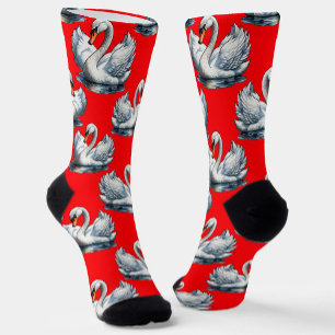 Chaussette Design Motif des oiseaux de cygne sur le rouge