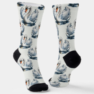 Chaussette Design Motif d'Oiseaux de cygne sur blanc