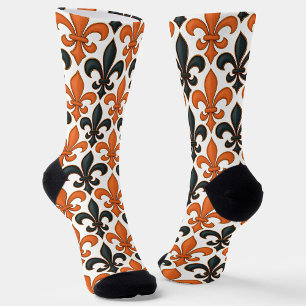 Chaussette Design Motif Orange noir baroque Fleur-de-lis