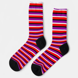 Chaussette Design Motif rouge violet rayures