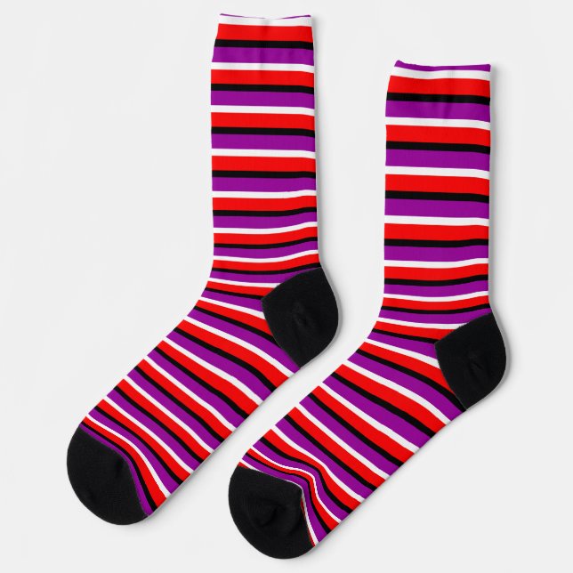 Chaussette Design Motif rouge violet rayures (Gauche)