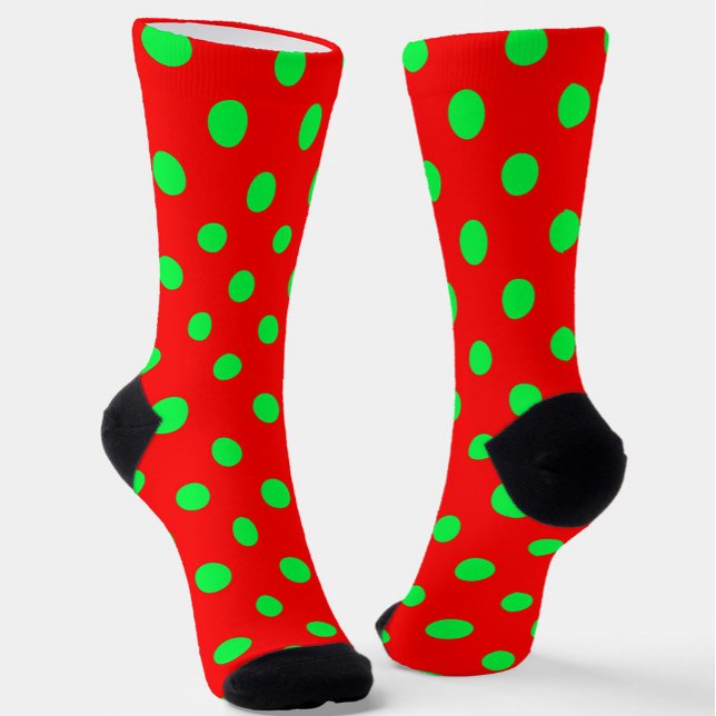 Chaussette Design Pois vert Arrière - plan rouge (Créateur téléchargé)
