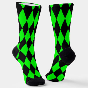 Chaussette Dessin à carreaux de diamants Harlequin noir vert