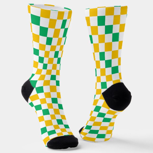 Chaussette Dessin à carreaux jaune blanc vert (Angulaire)