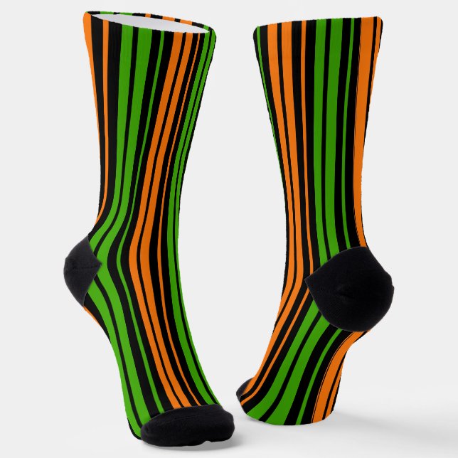 Chaussette Dessin à rayures verticales orange vert noir   (Angulaire)