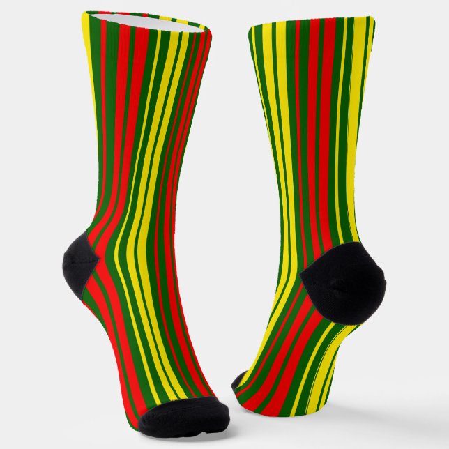 Chaussette Dessin à rayures verticales vert jaune rouge   (Angulaire)