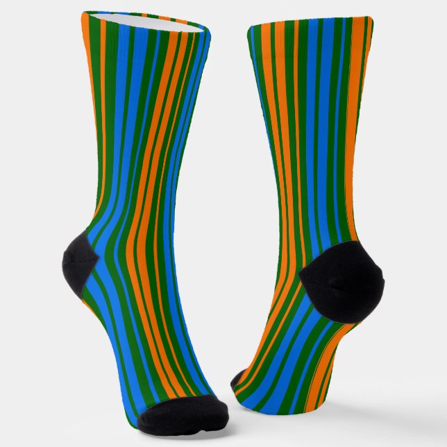Chaussette Dessin à rayures verticales vert orange bleu   (Angulaire)