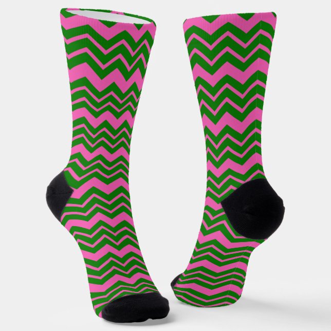 Chaussette Dessin chevron zigzag vert rose  (Angulaire)