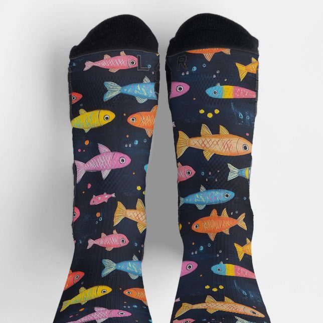 Chaussette Dessin de chaloupe de poisson de mer Motif noir (Haut)