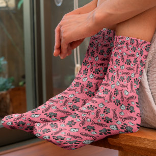 Chaussette Dessin de chats roses, noirs et blancs drôles