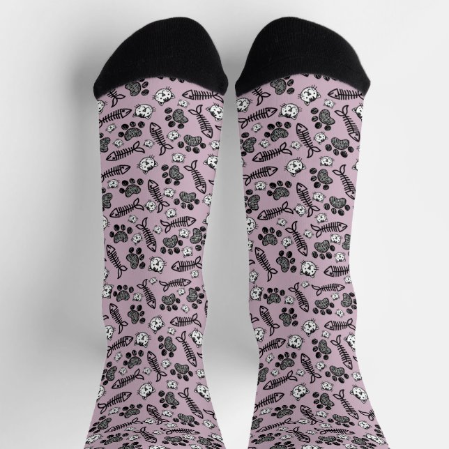 Chaussette Dessin de chats violets, noirs et blancs drôles (Haut)