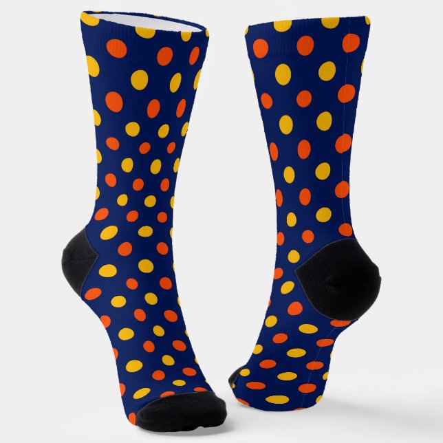 Chaussette Dessin de points orange jaune sur fond bleu  (Angulaire)